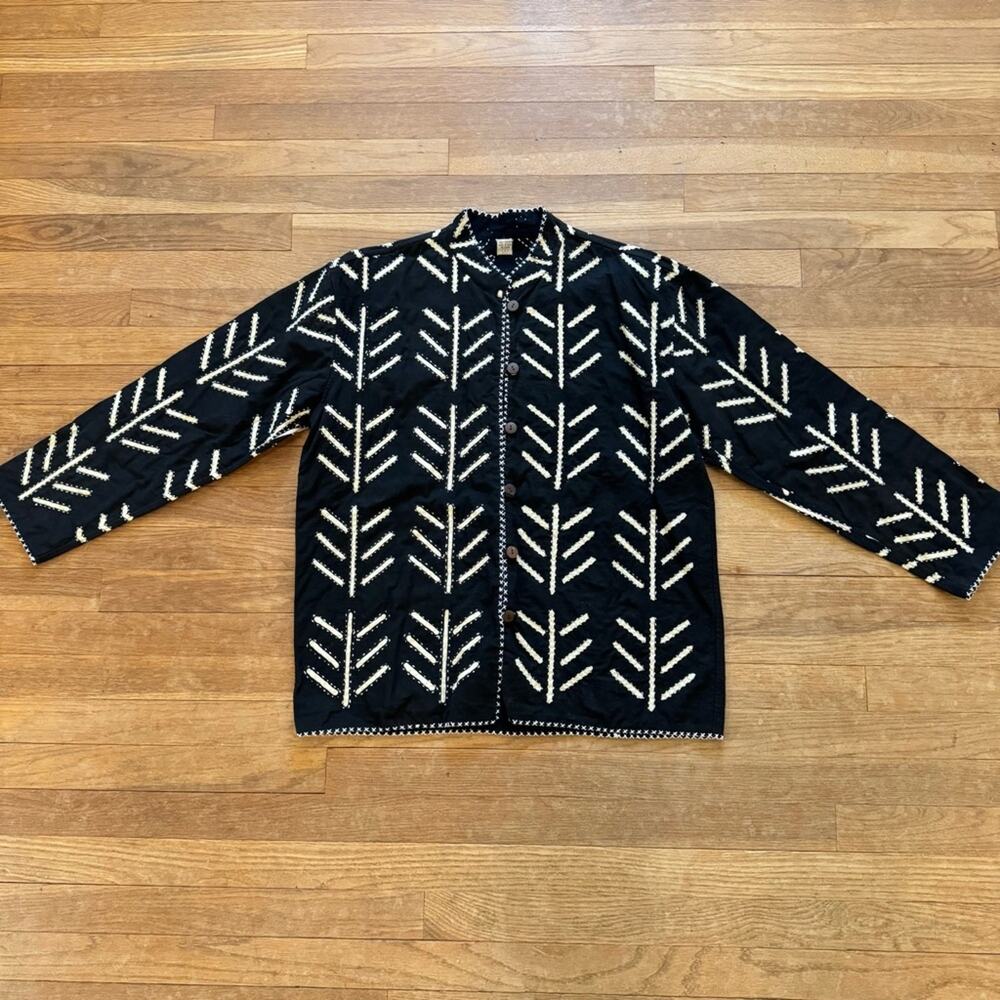 Black tan Asian style button up tunic jacket size small S 
 b17